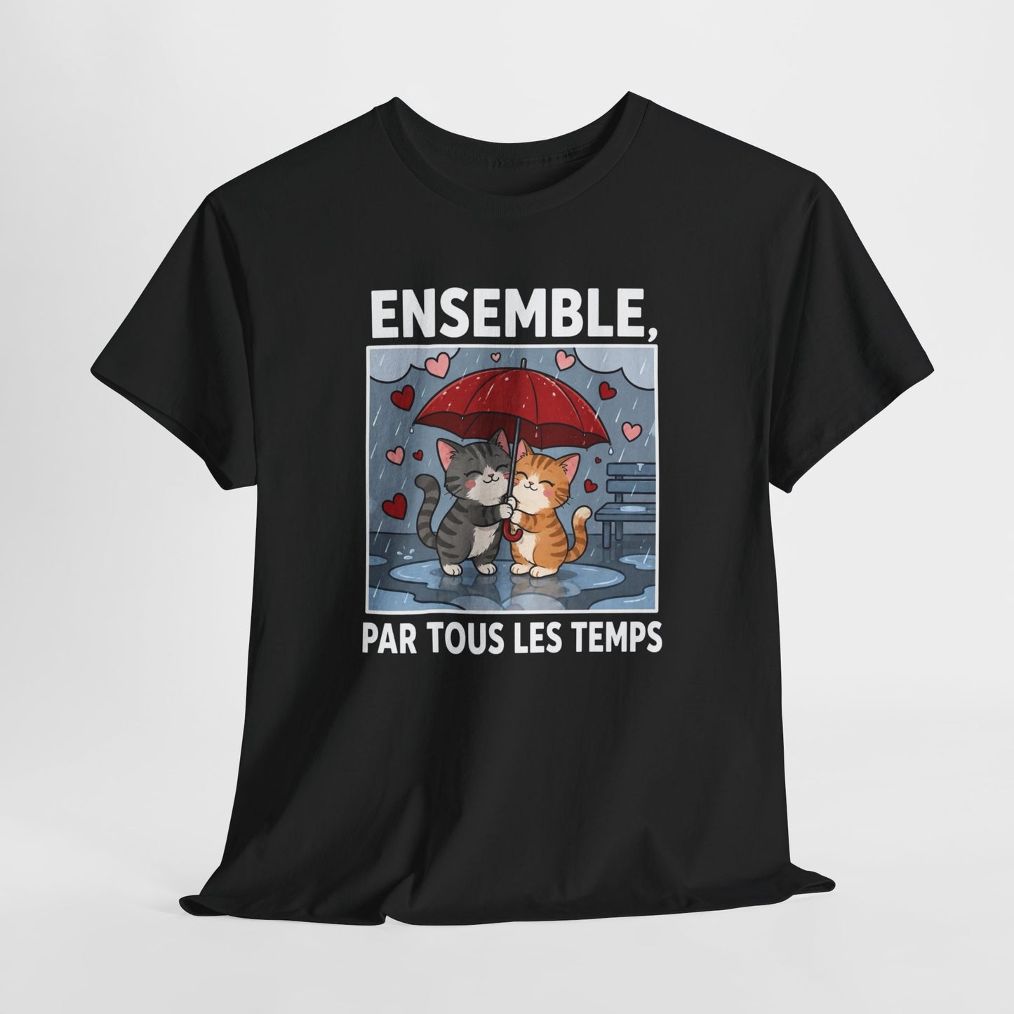 Tee-Shirt Chats Amoureux Sous La Pluie – Ensemble Par Tous Les Temps – Cadeau Couple Romantique Homme Femme Adulte