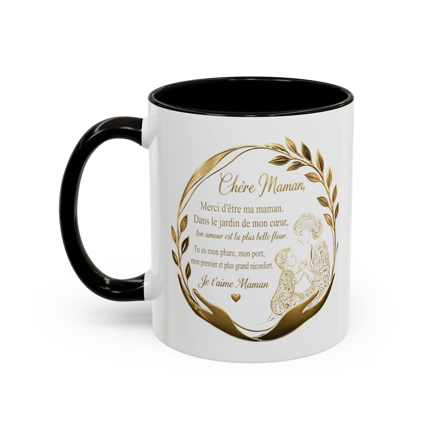 Tasse Maman Message Amour 325ml – Mug Céramique Cadeau Mère Élégant Doré Citation Touchante Famille
