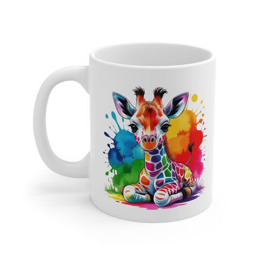 Mug Girafe Kawaii Arc-en-Ciel – Tasse Girafe Colorée et Artistique – Design Animal Fantaisie Multicolore – Cadeau Original Amoureux des Animaux – Céramique 325ml