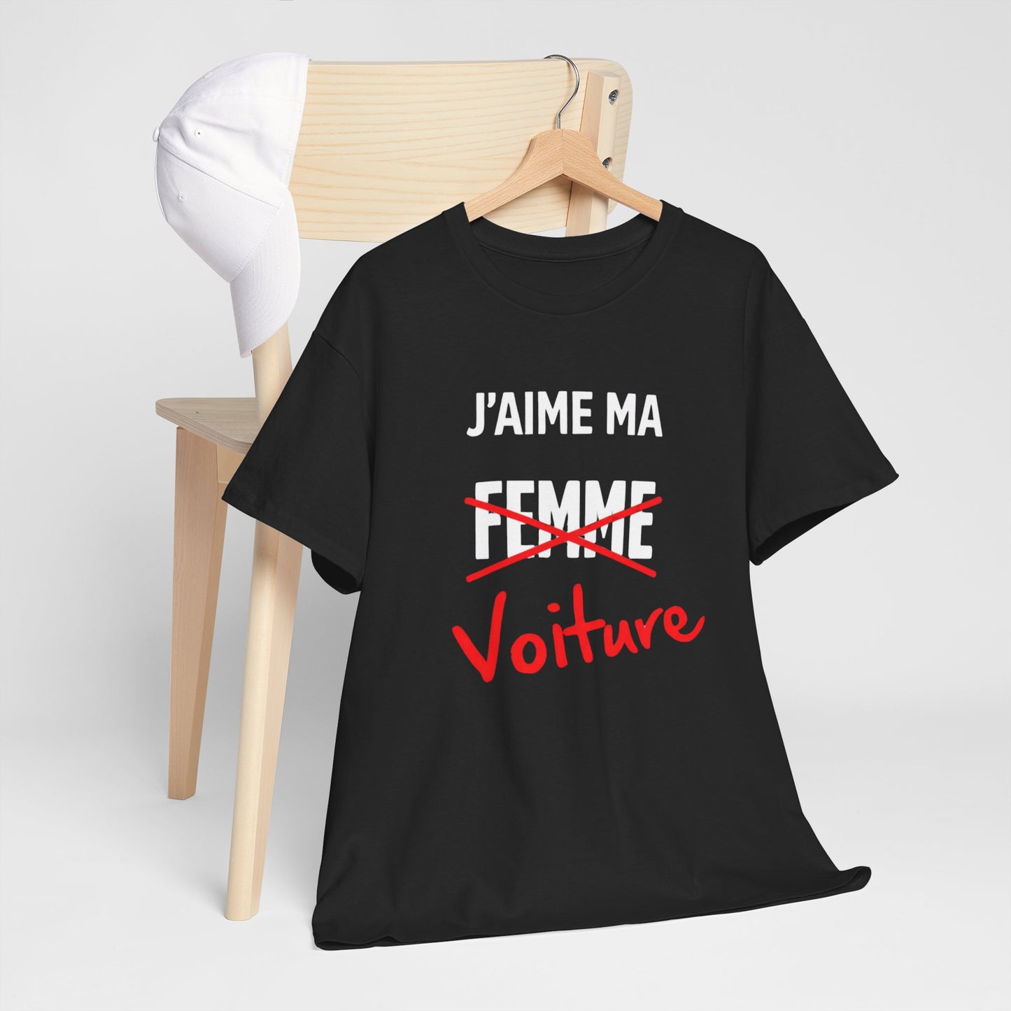T-Shirt Humour J’aime ma Voiture – Tee Shirt Blague Adulte – Cadeau Drôle Homme Femme