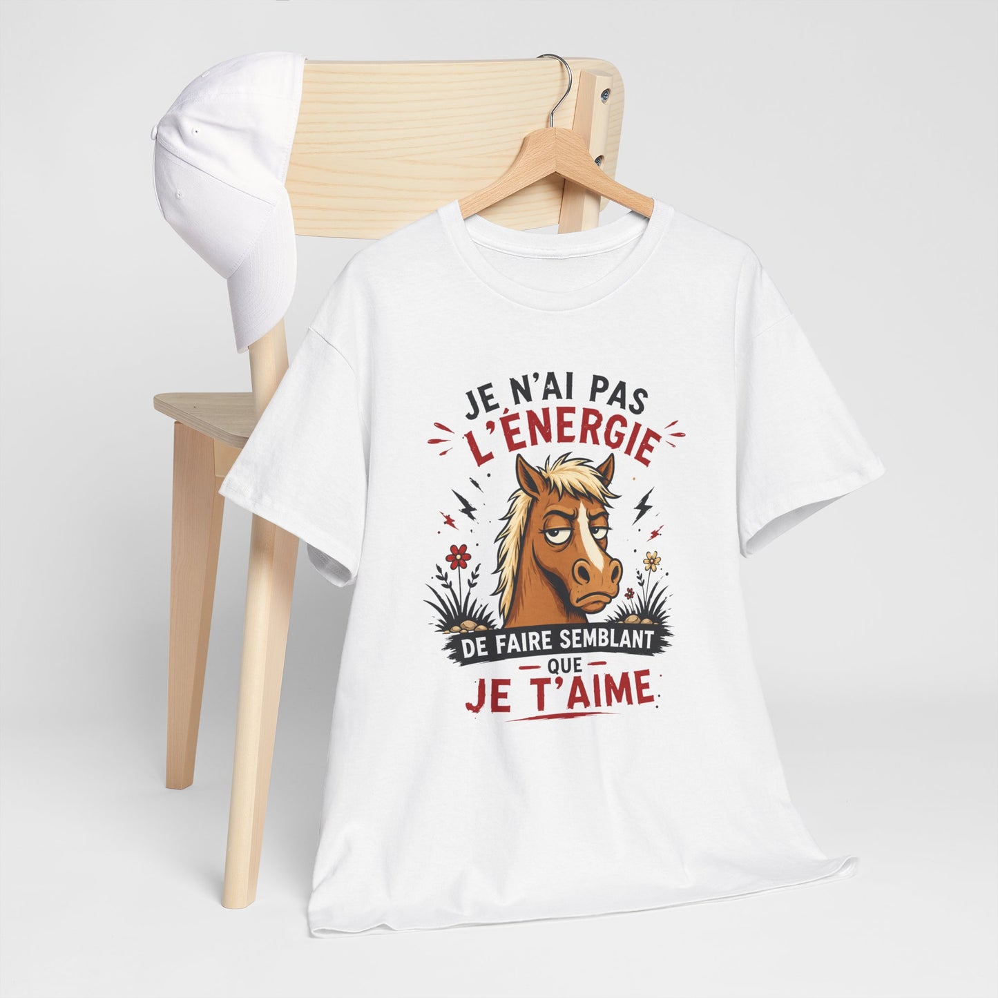 Tee-Shirt Homme et Femme Humour – Cheval Drôle Fatigué Blasé – Cadeau Original Amusant pour Amoureux des Chevaux et Équitation