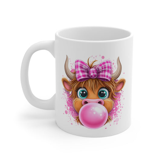 Tasse Vache Bubble Gum – Mug Kawaii Nœud Rose Drôle – Cadeau Animal Mignon 325ml