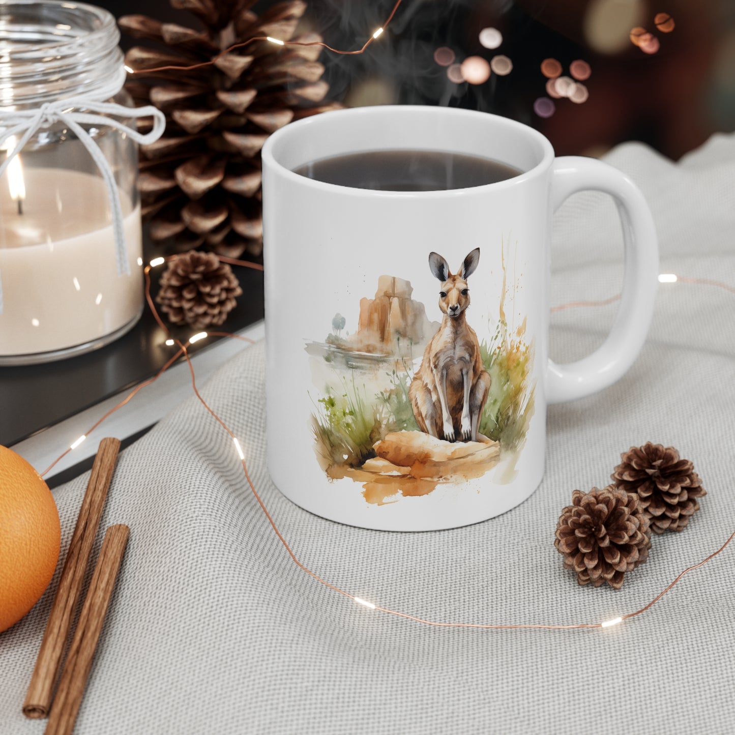 Mug Kangourou Aquarelle Australie – Tasse Nature et Animaux Sauvages – Cadeau Original Céramique 325ml
