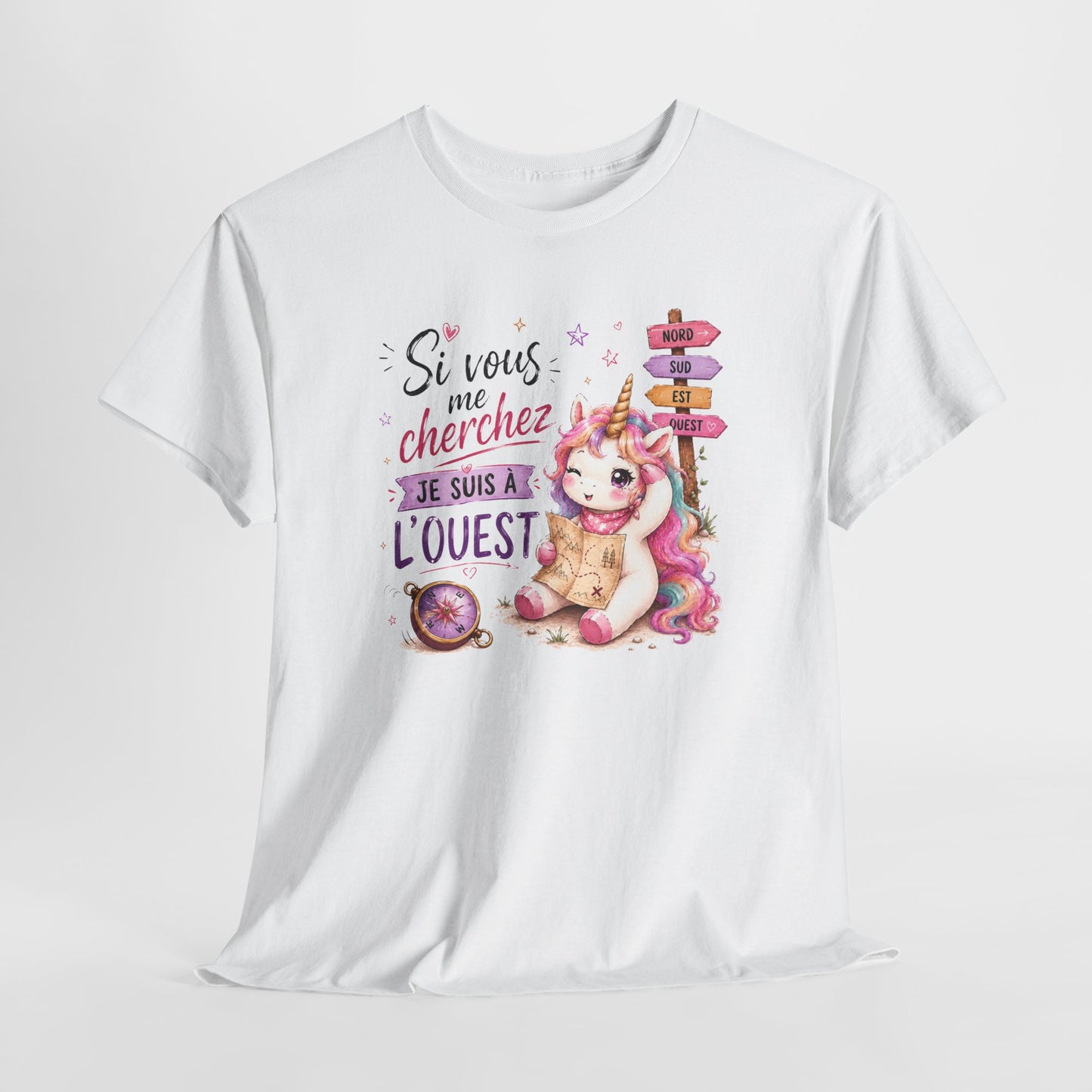 Tee-Shirt Femme Si Vous Me Cherchez Je Suis À L’Ouest – Licorne Drôle – Cadeau Humour Original
