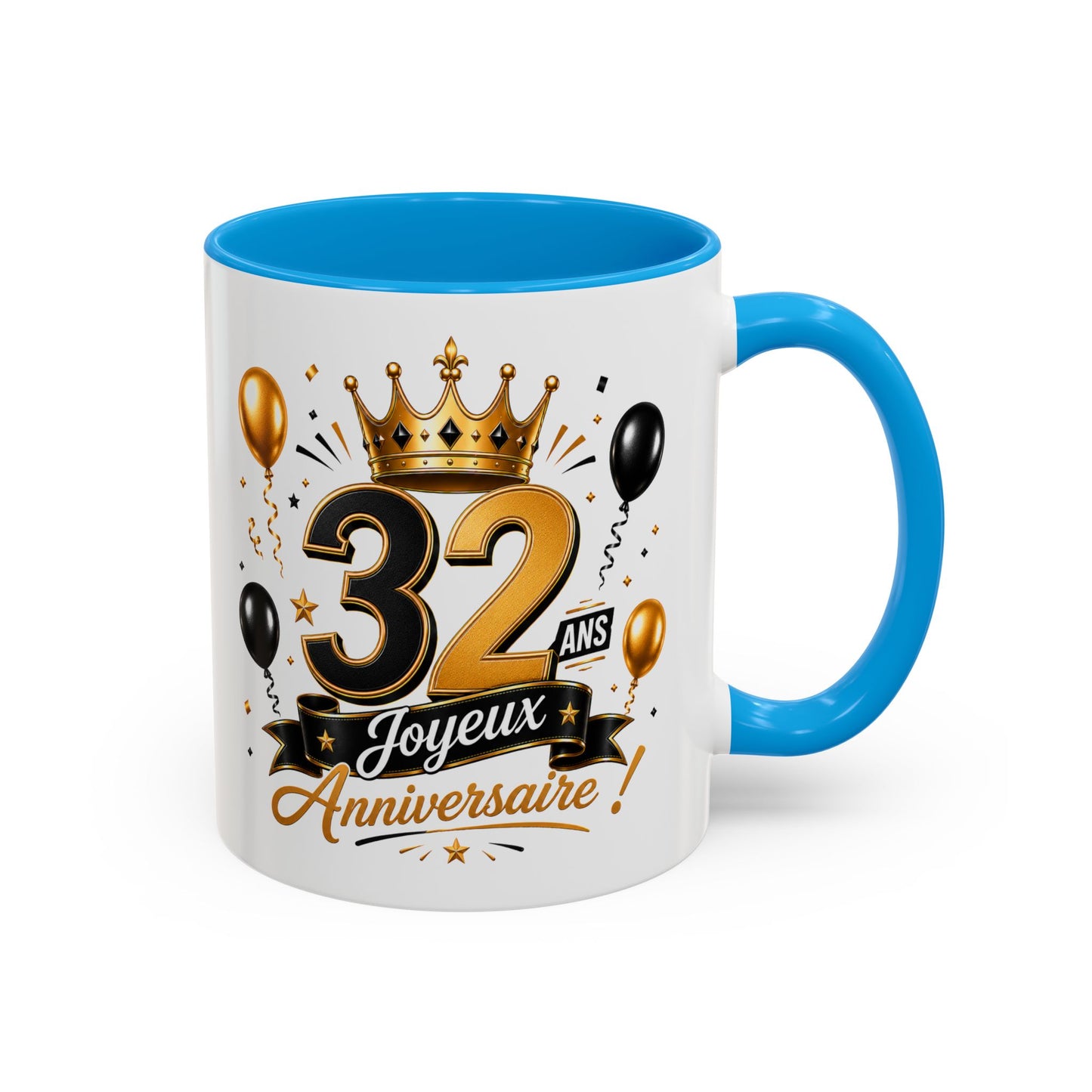 Mug Joyeux 32 Ans – Tasse Anniversaire 32 Ans – Cadeau Original pour Femme Homme – Idée Cadeau 32e Anniversaire Noir Bleu Rouge