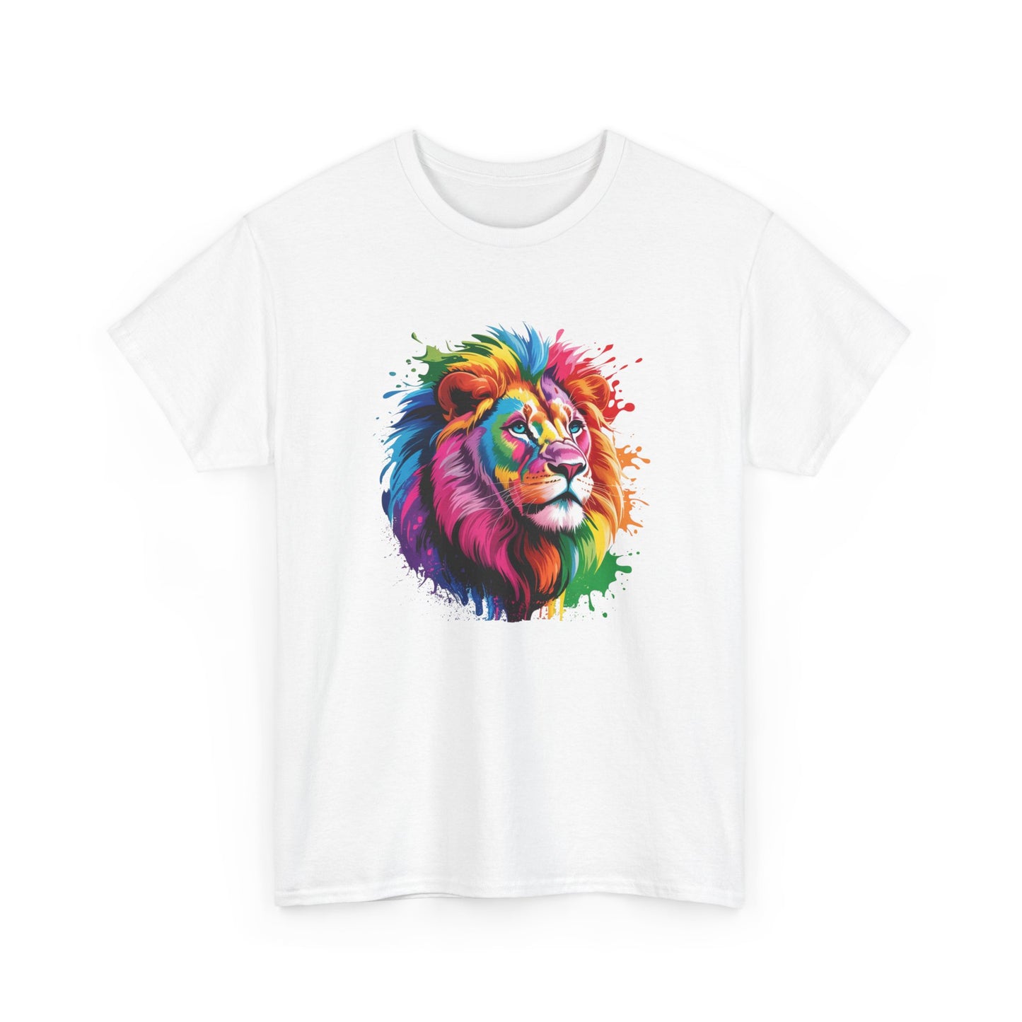T-Shirt Lion Multicolore Style Peinture – Tee Shirt Animal Sauvage Artistique – Cadeau Lion Coloré Tendance Noir Blanc Gris