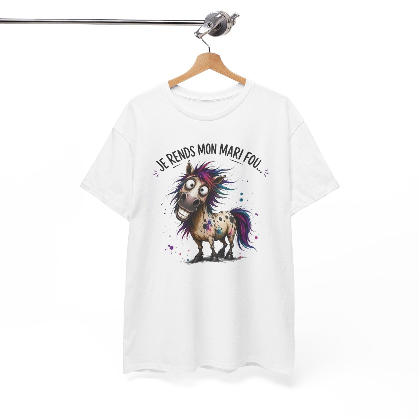 Tee-Shirt Je Rends Mon Mari Fou – Cadeau Femme Mariée Humour Couple – Cheval Drôle Délirant – Idée Cadeau Épouse