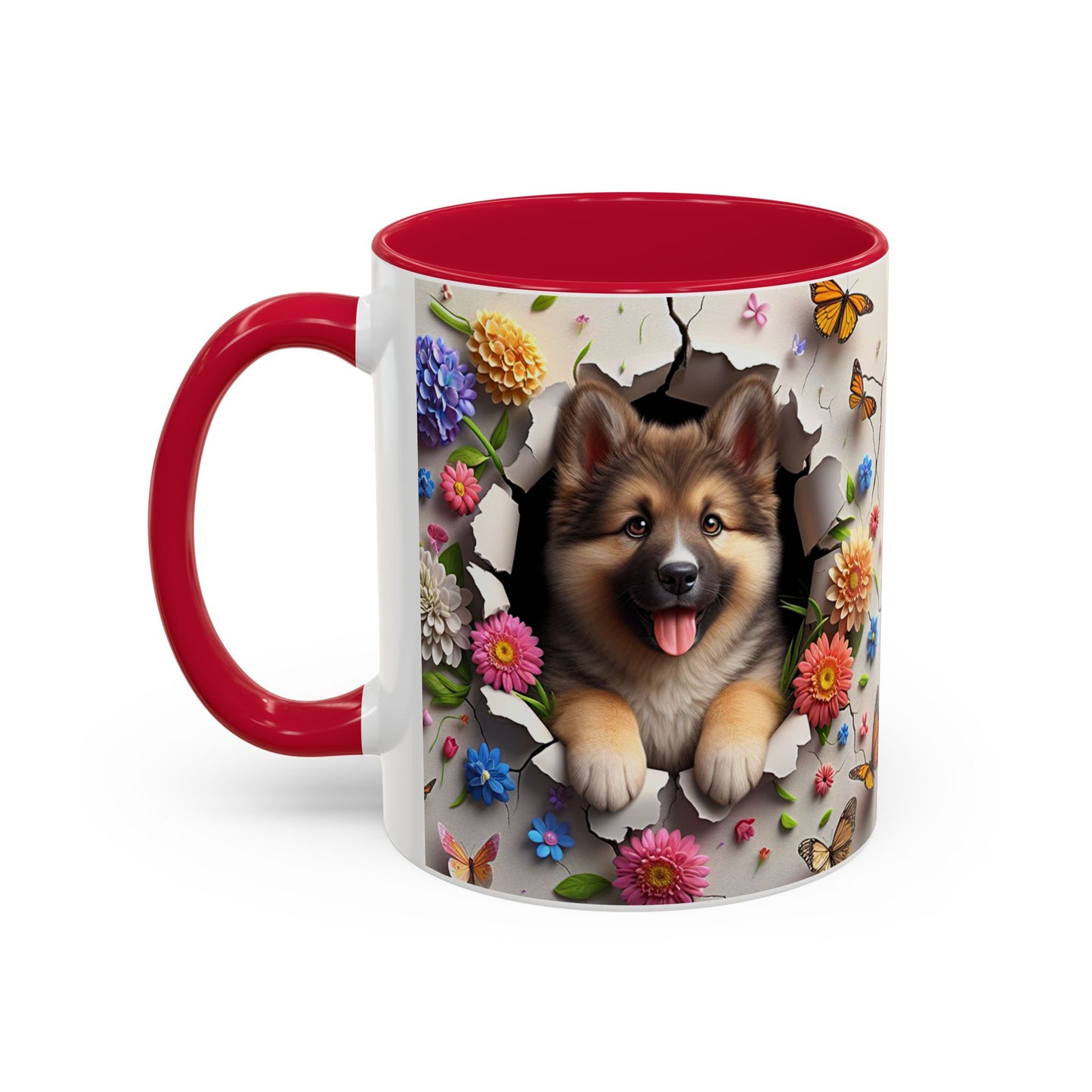 Mug Spitz Kawaii – Tasse Chiot Spitz Allemand avec Fleurs et Papillons – Cadeau Amoureux des Chiens 325ml