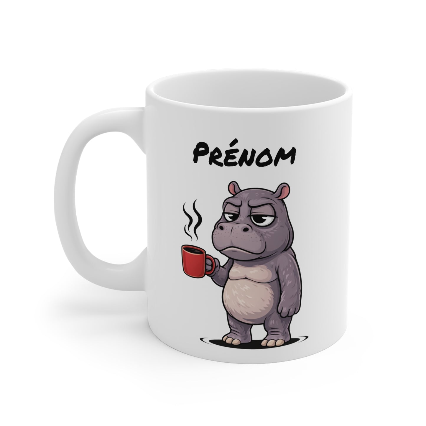 Mug Hippopotame Fatigué Personnalisable 325ml – Tasse Café Humour Animal Drôle Réveil Difficile Travail Bureau