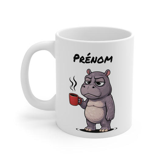 Mug Hippopotame Fatigué Personnalisable 325ml – Tasse Café Humour Animal Drôle Réveil Difficile Travail Bureau