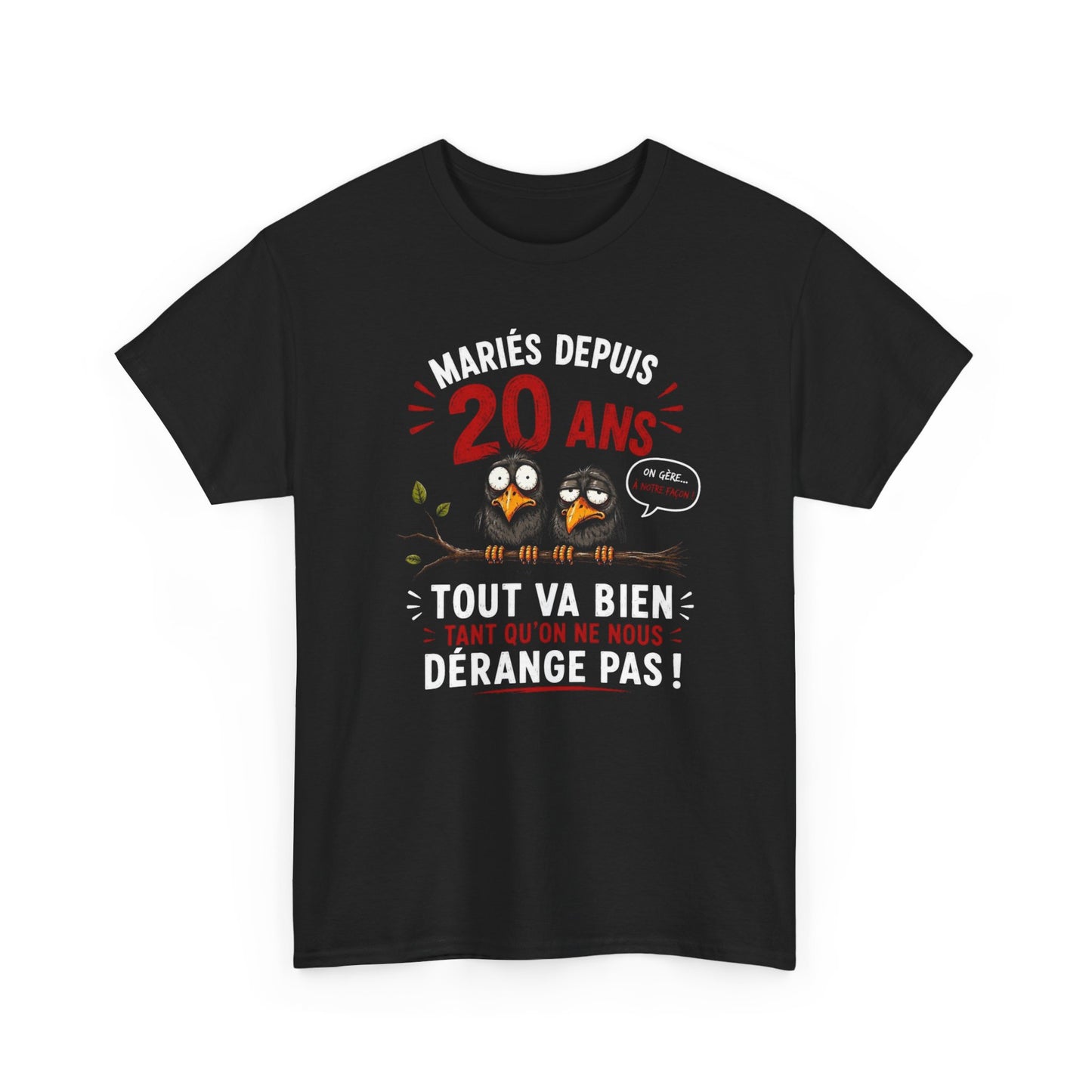 Tee-Shirt Homme Femme Mariés Depuis 20 Ans – Cadeau Anniversaire de Mariage Noces de Porcelaine – Humour Couple Original