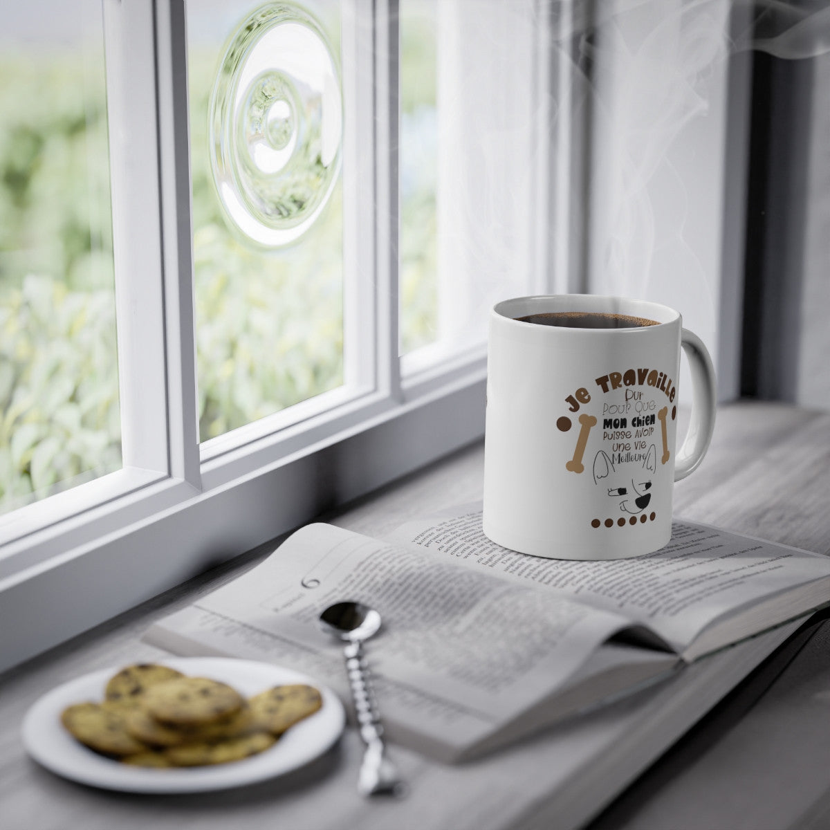 Mug Humour chien Je travaille tasse céramique amour drôle idée cadeau originale anniversaire femme homme fille garçon 325ml