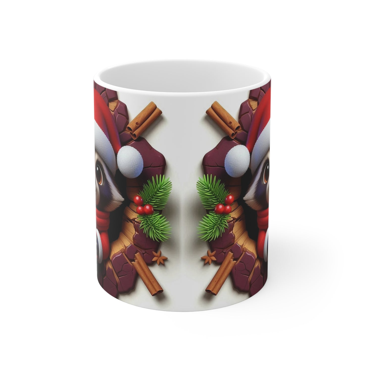 Tasse Raton Laveur Noël – Mug Céramique 325ml – Cadeau Hivernal Fantaisie Animaux Festifs