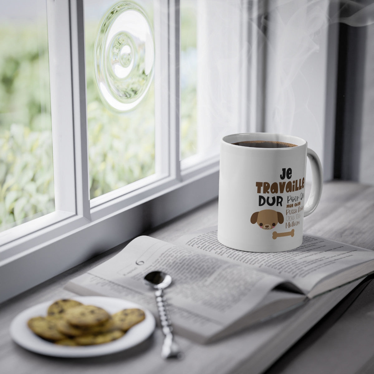 Mug Humour chien Je travaille tasse céramique drôle idée cadeau originale anniversaire femme homme fille garçon 325ml