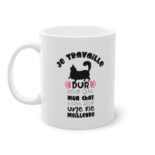 Mug Humour Chat Je travaille dur tasse céramique amour drôle idée cadeau originale anniversaire femme homme fille garçon 325ml