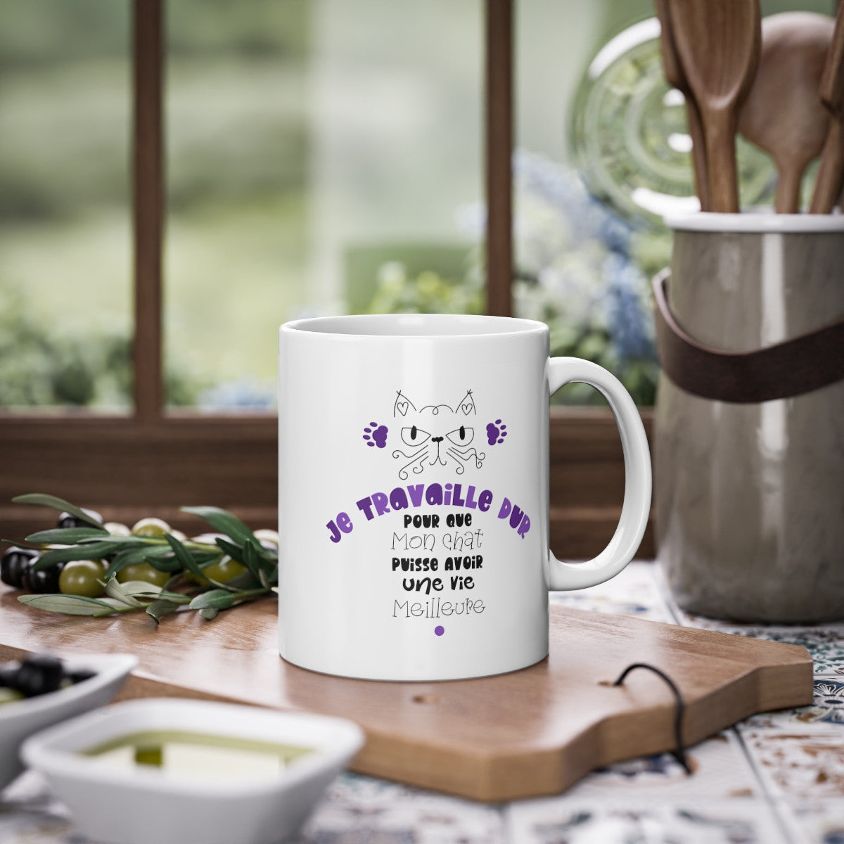 Mug Humour Chat Je travaille dur tasse céramique  drôle idée cadeau originale anniversaire femme homme fille garçon 325ml