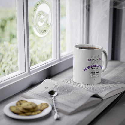 Mug Humour Chat Je travaille dur tasse céramique  drôle idée cadeau originale anniversaire femme homme fille garçon 325ml