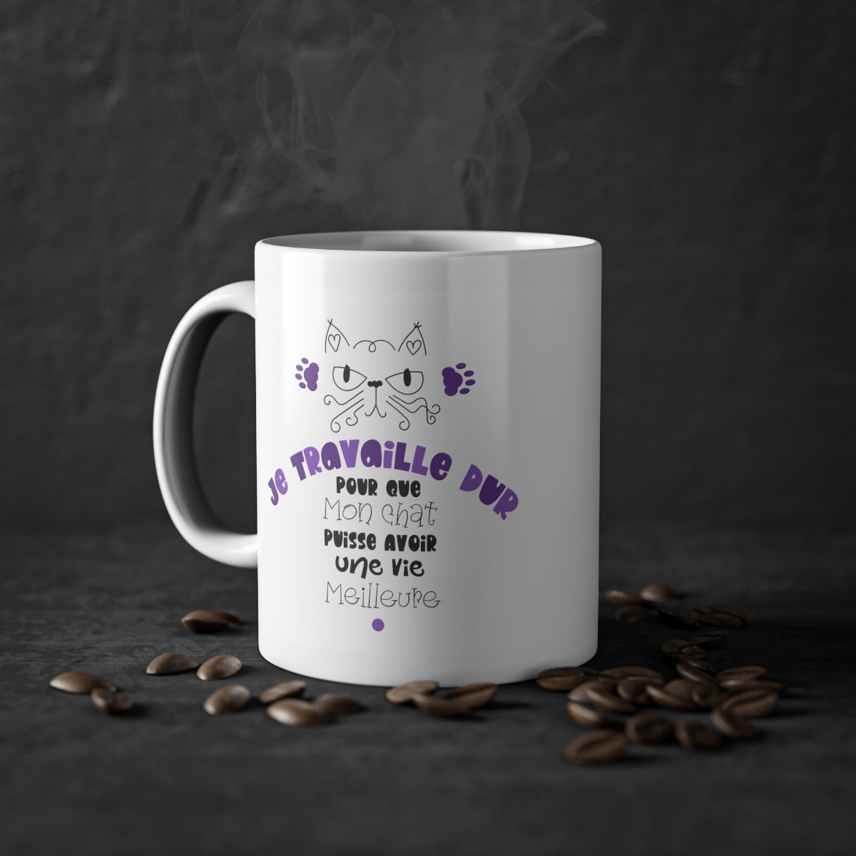 Mug Humour Chat Je travaille dur tasse céramique  drôle idée cadeau originale anniversaire femme homme fille garçon 325ml