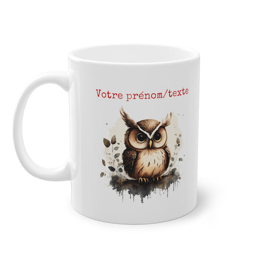 Mug personnalisable personnalisé Hibou avec son prénom ou texte pour enfant et adulte