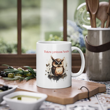 Mug personnalisable personnalisé Hibou avec son prénom ou texte pour enfant et adulte