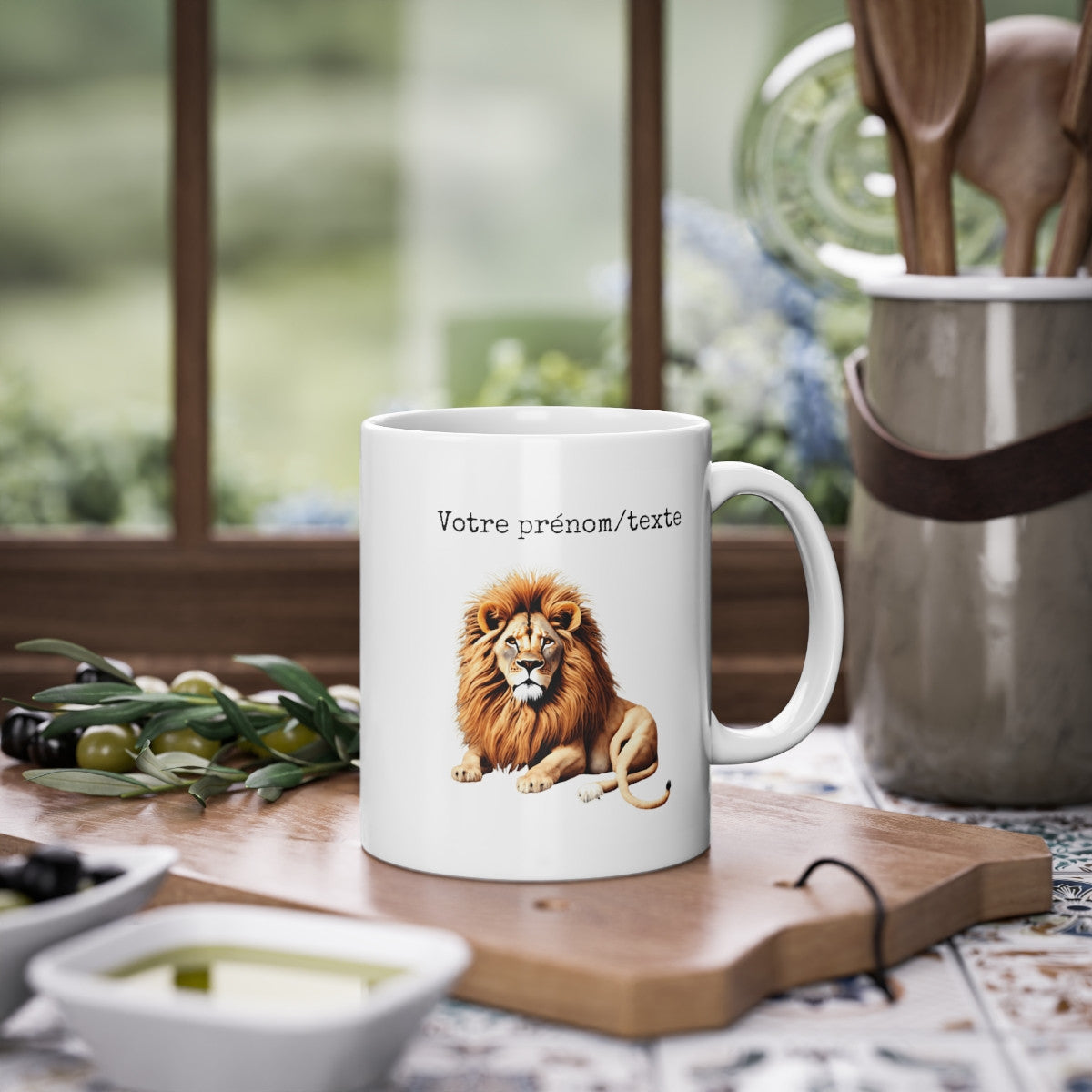 Mug personnalisable personnalisé Lion avec son prénom ou texte pour enfant et adulte
