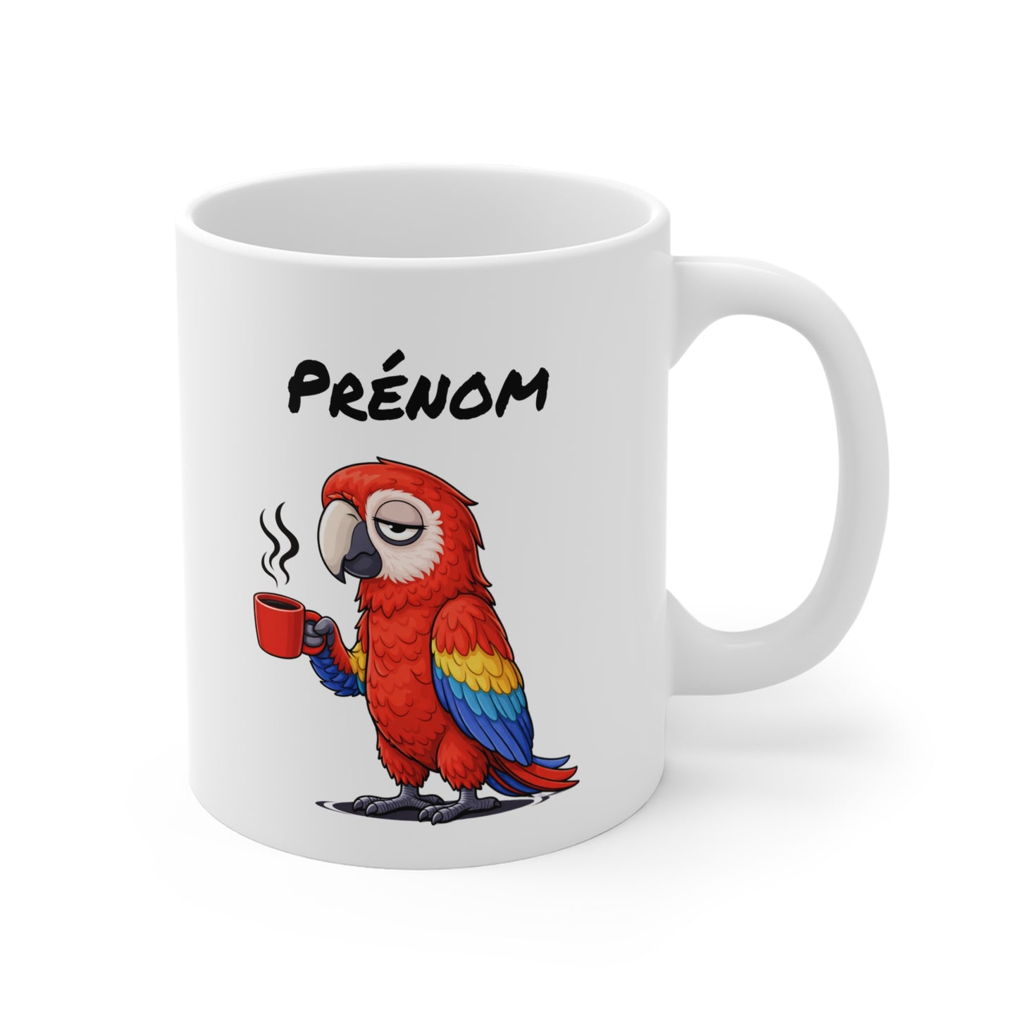 Tasse Perroquet Coloré avec Café – Mug Oiseau Exotique Tropical – Illustration Humour Fatigue 325ml – Cadeau Original