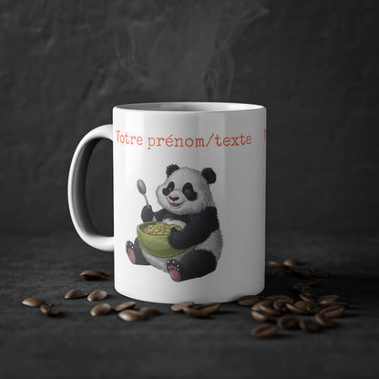 Mug personnalisable personnalisé Panda Céréales avec son prénom ou texte pour enfant ou adulte