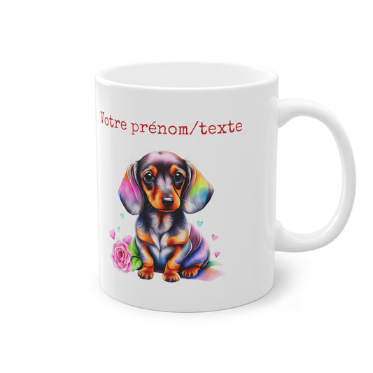 Mug personnalisable personnalisé Chien Teckel avec son prénom ou texte pour enfant et adulte