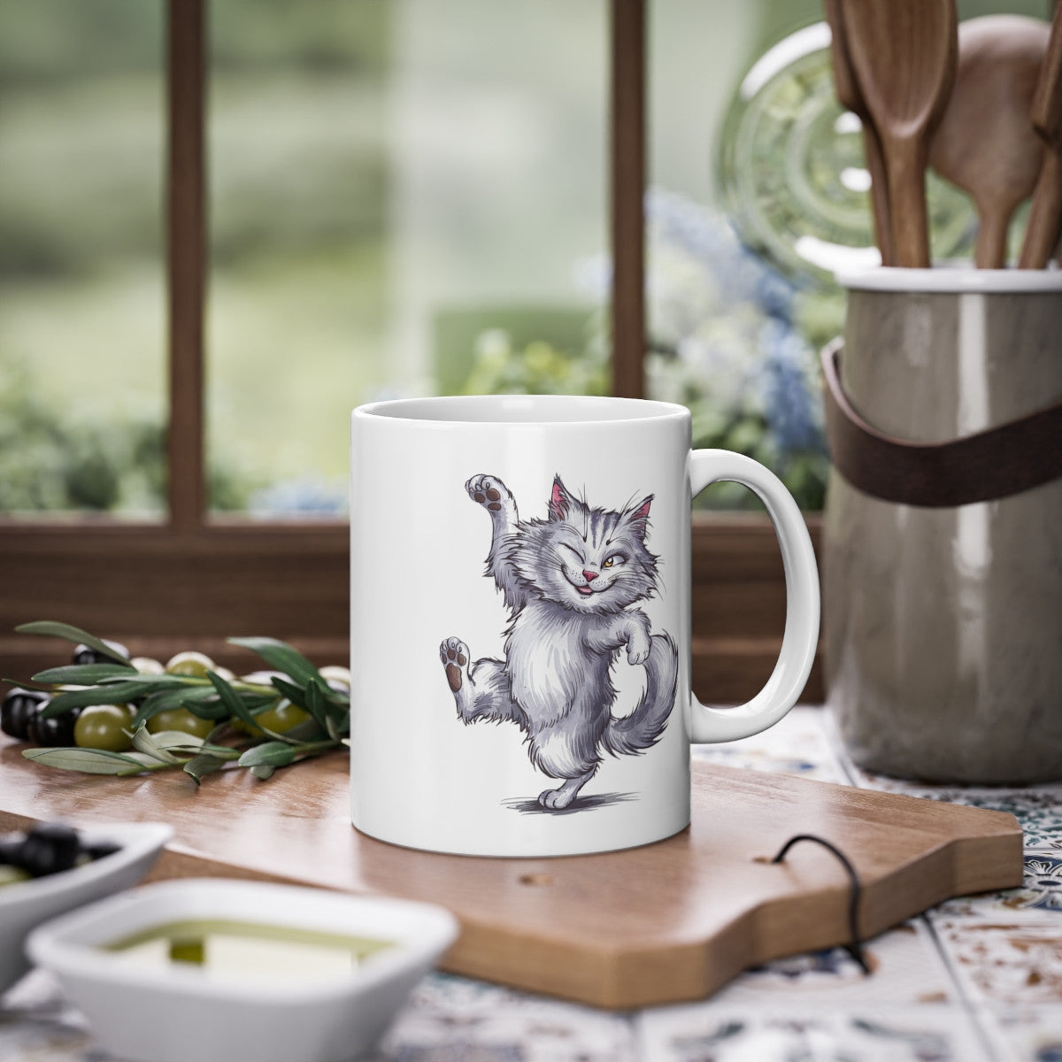 Mug Chat qui danse grimace idée cadeau humour drôle amusant travail bureau pour enfant et adulte