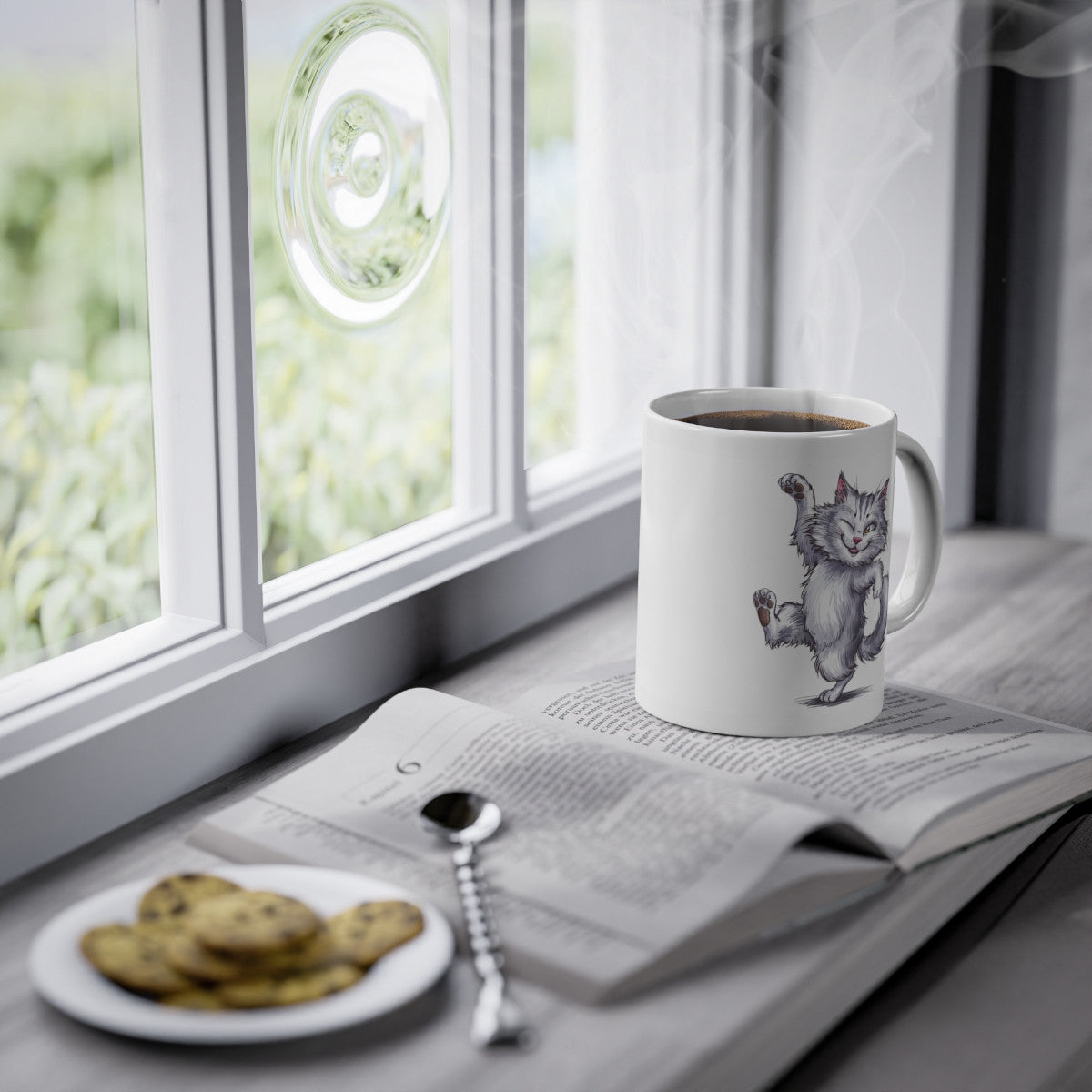 Mug Chat qui danse grimace idée cadeau humour drôle amusant travail bureau pour enfant et adulte