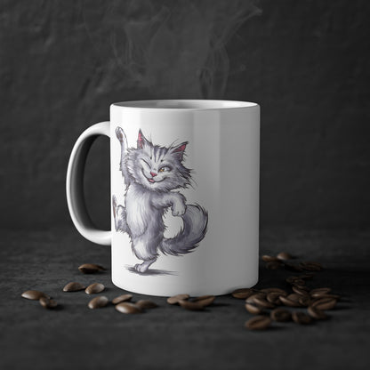 Mug Chat qui danse grimace idée cadeau humour drôle amusant travail bureau pour enfant et adulte