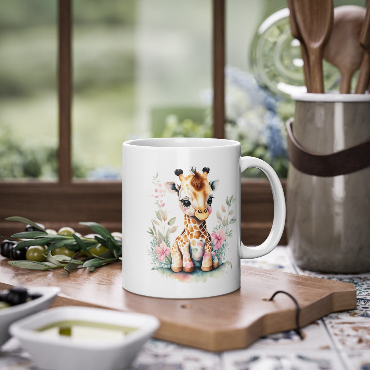 Mug bébé Girafe fleur coloré idée cadeau bureau travail anniversaire pour enfant et adulte