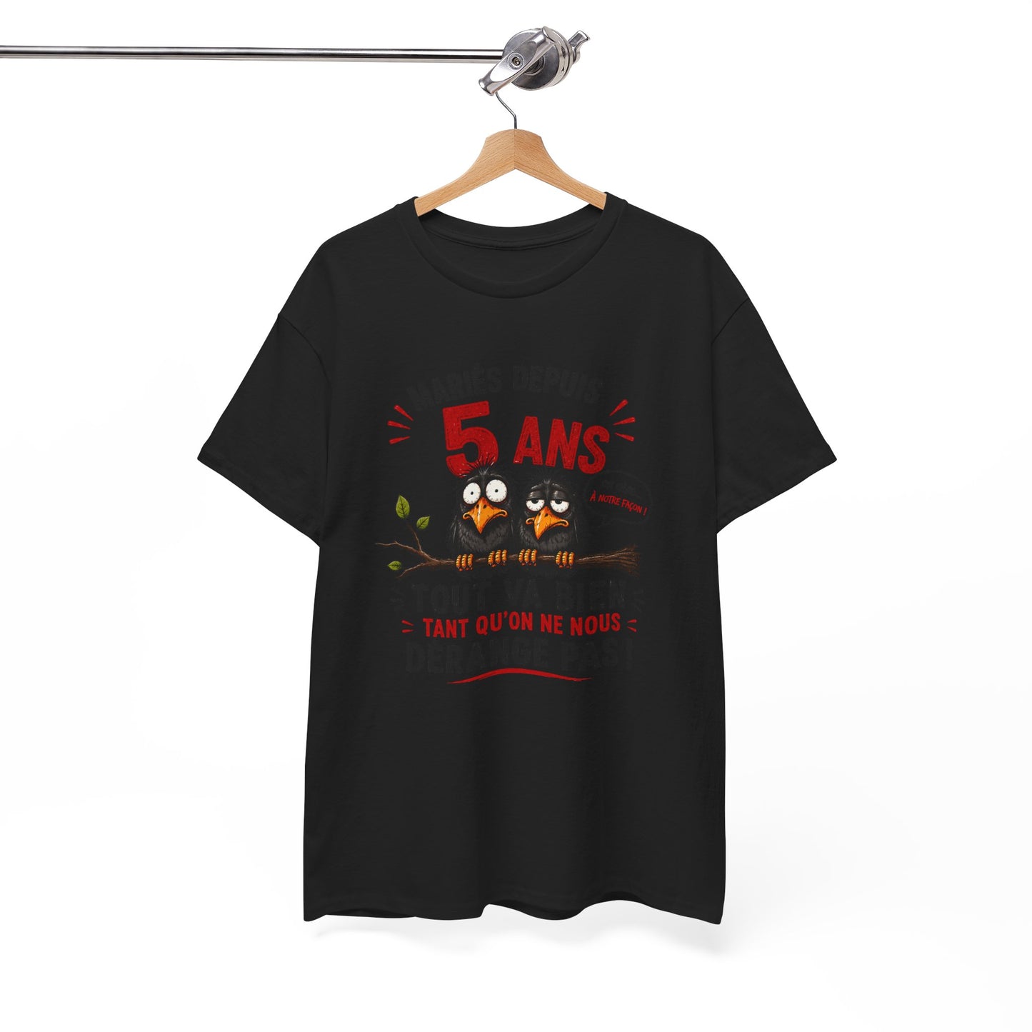 Tee-Shirt Homme Femme Mariés Depuis 5 Ans – Cadeau Anniversaire de Mariage Noces de Bois – Humour Couple Original