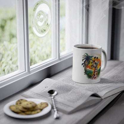 Mug Girafe plantes tropicales idée cadeau bureau travail anniversaire pour enfant et adulte
