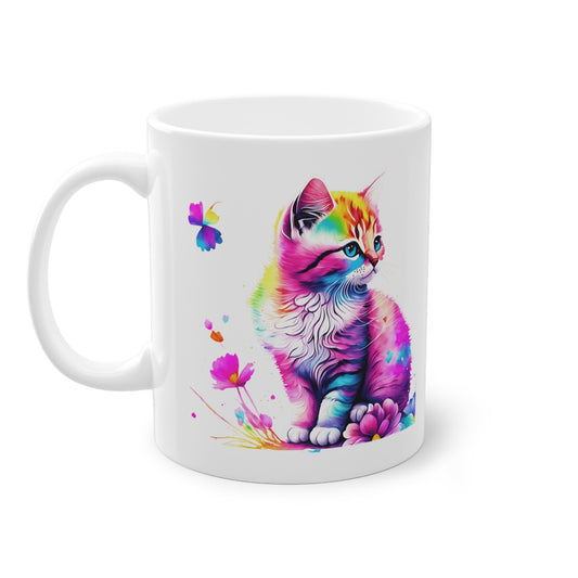 Mug chaton coloré papillon fleur idée cadeau bureau travail anniversaire pour adulte et enfant