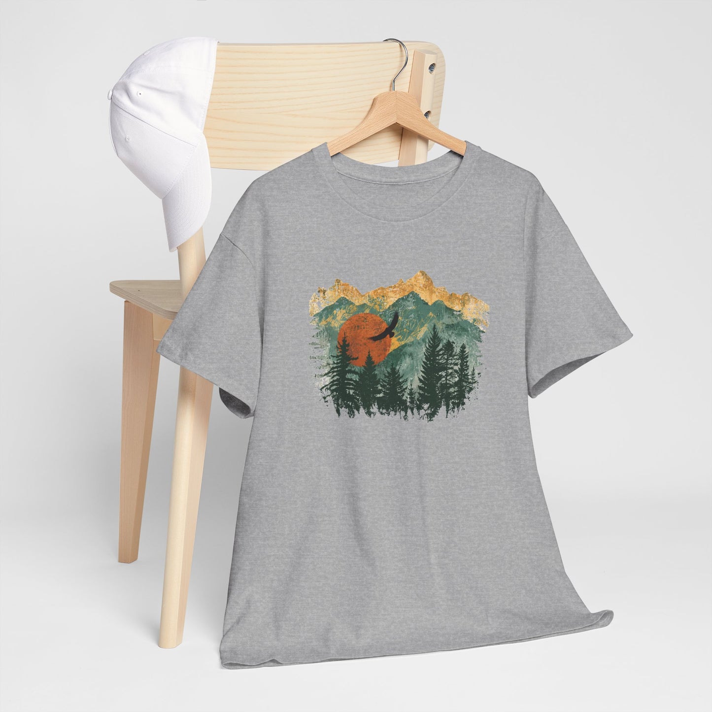 Tee Shirt Homme et Femme Montagne Forêt Nature Aigle Randonnée Plein Air Paysage Vintage Idée Cadeau
