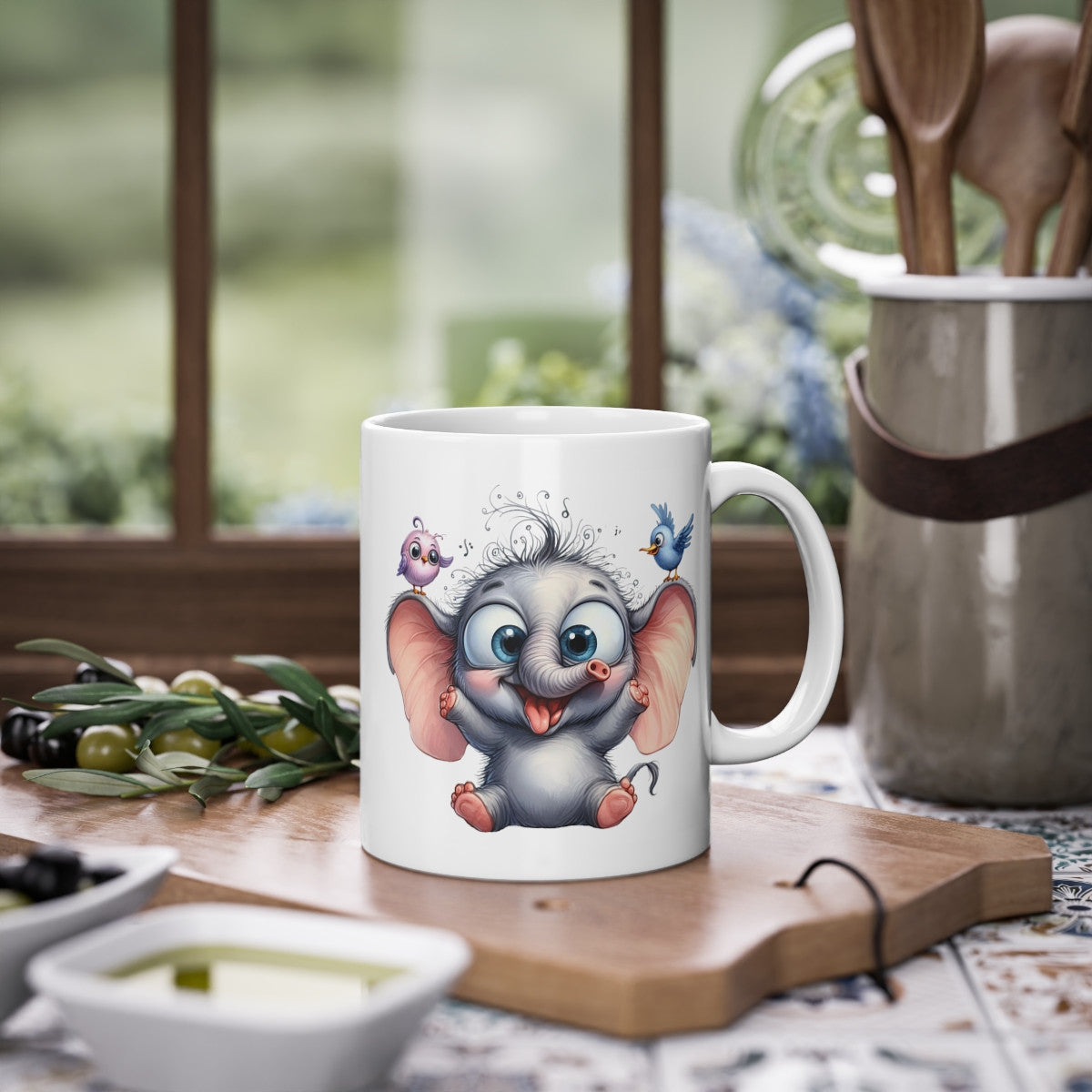 Mug éléphant avec des oiseaux idée cadeau humour drôle anniversaire