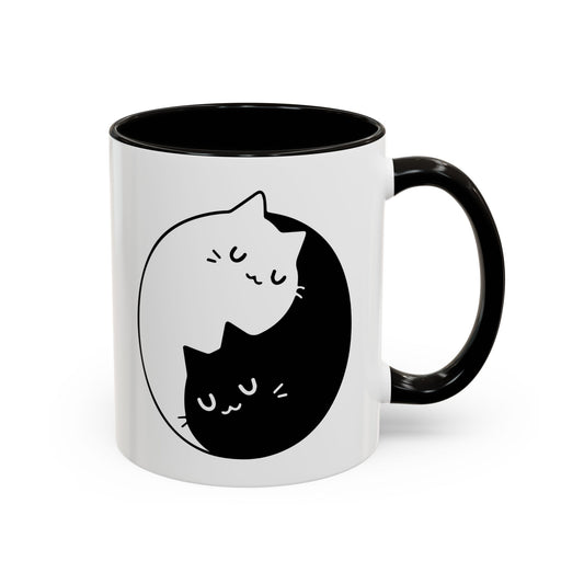 Tasse Chat Homme et Femme – Yin Yang Chats Endormis – Mug Minimaliste Noir et Blanc – Cadeau Original pour Amoureux des Chats – 325 ml
