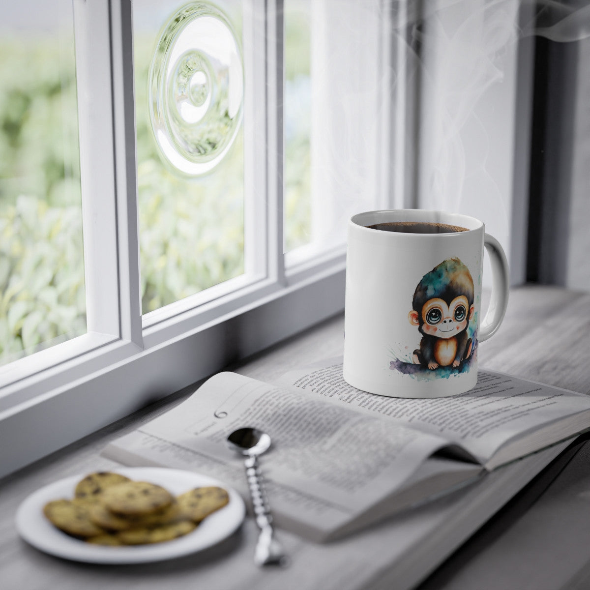 Mug tasse à café bébé singe assis coloré idée cadeau anniversaire travail bureau pour enfant et adulte