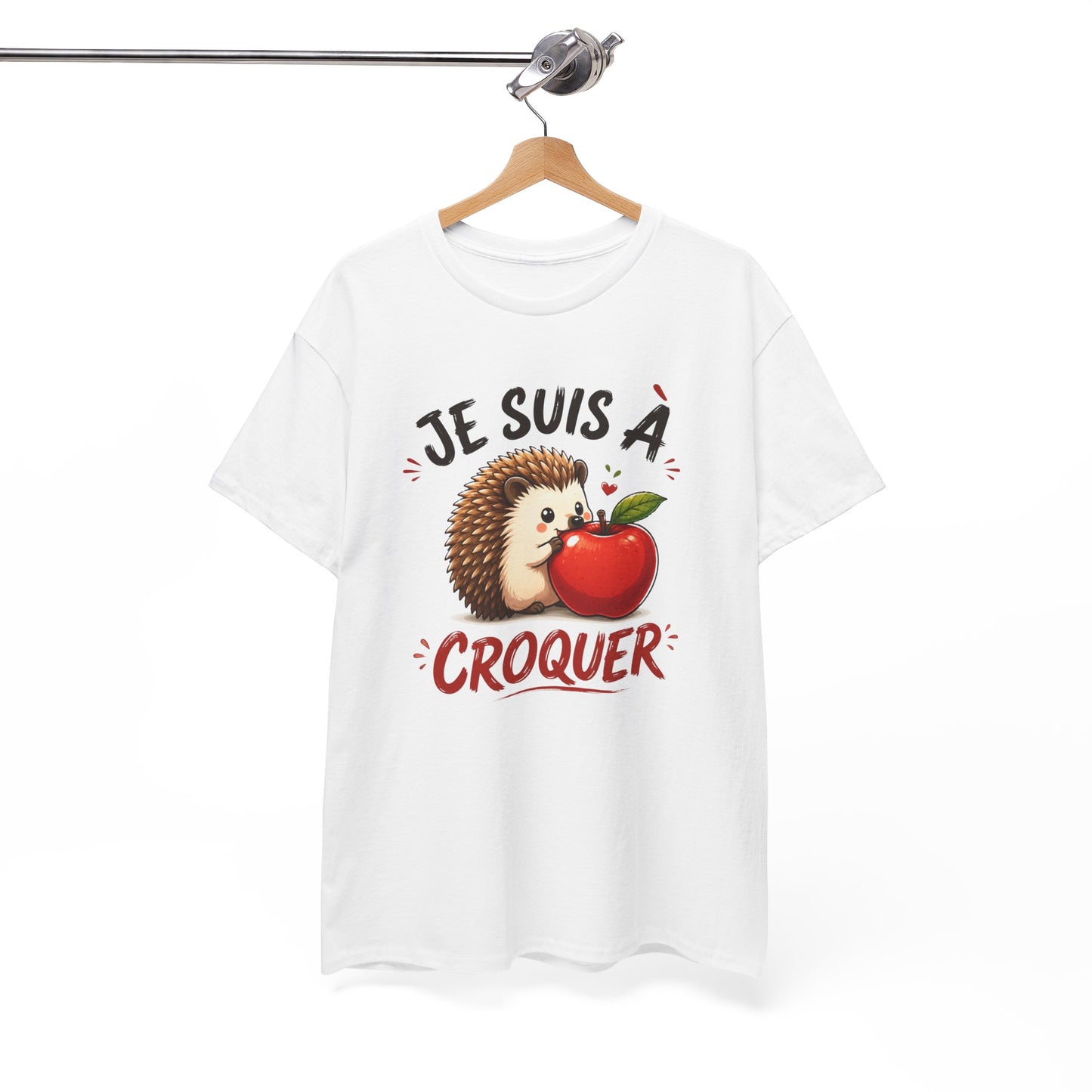 Tee Shirt Je Suis À Croquer – T-Shirt Hérisson Mignon avec Pomme – Cadeau Humour Animal Homme Femme