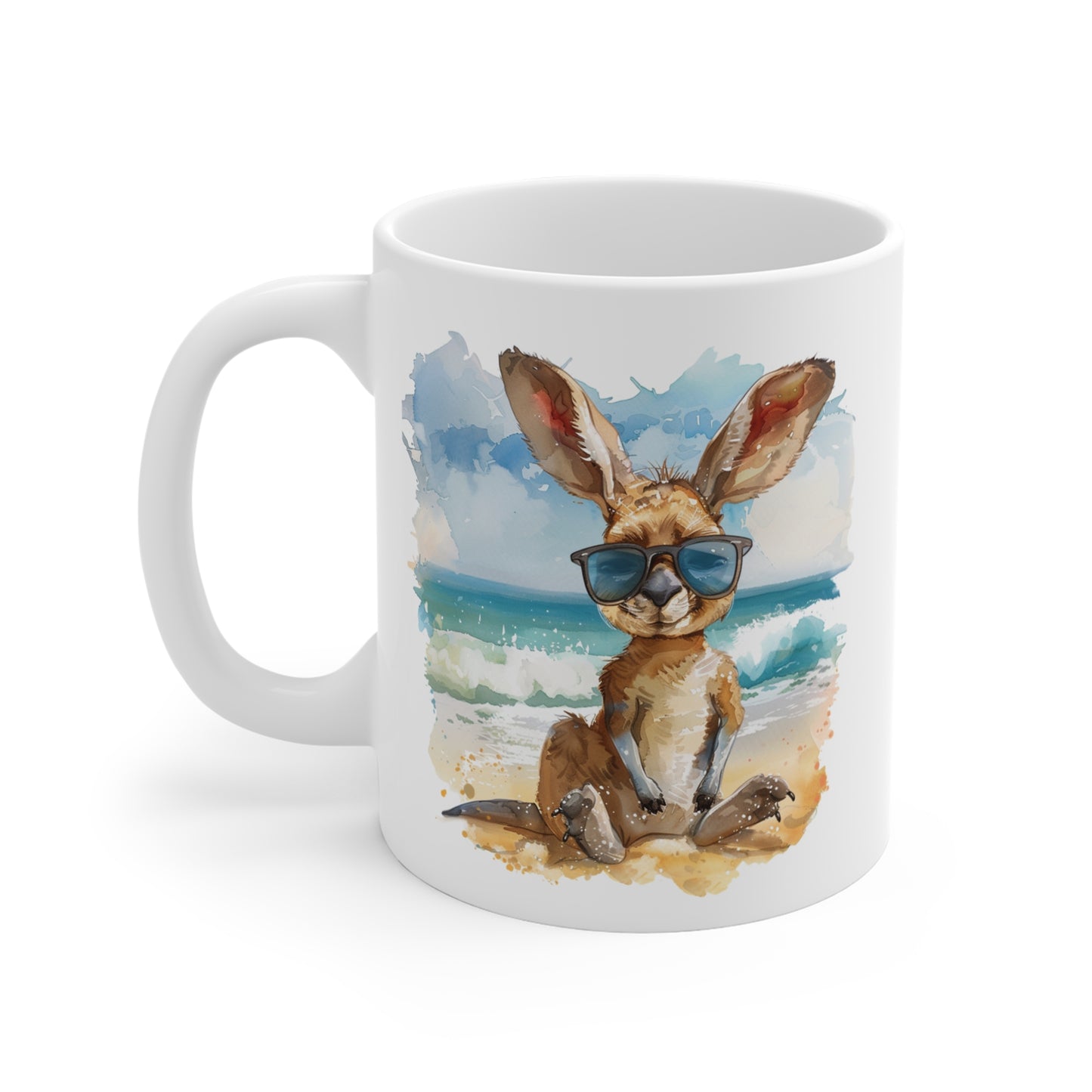 Mug Kangourou à la Plage – Tasse Aquarelle Été et Soleil – Cadeau Original Animal Australien Céramique 325ml