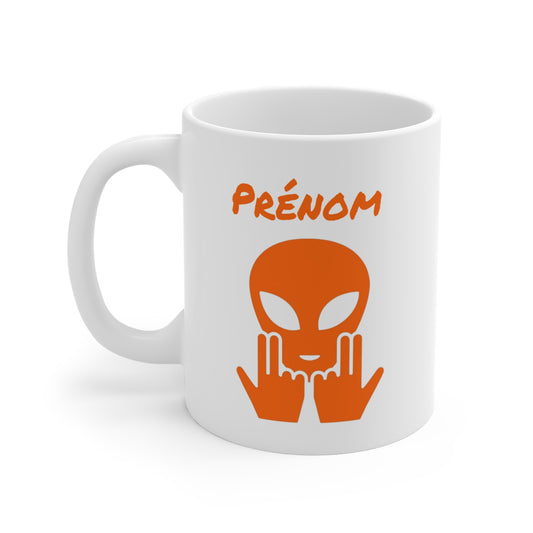 Mug Alien Personnalisé avec Prénom Tasse Humour Orange OVNI Signe Jul Cadeau Drôle et Original