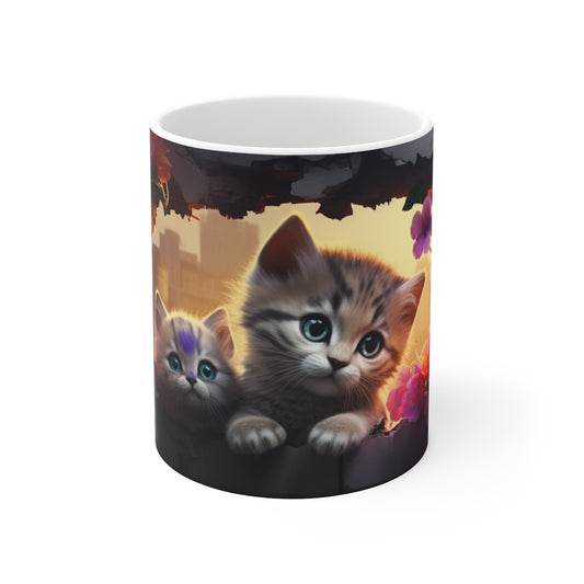 Mug Tasse à café Chat fleurs  idée cadeau  fun travail bureau pour adulte et enfant