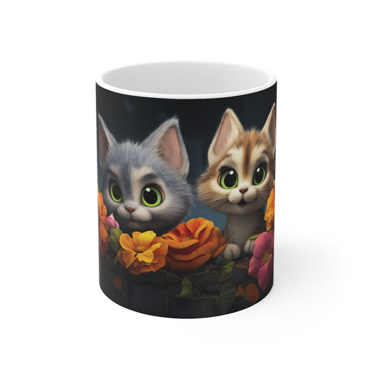 Mug Tasse à café chat fleurs amusant idée cadeau humour drôle rigolo fun travail bureau pour adulte et enfant