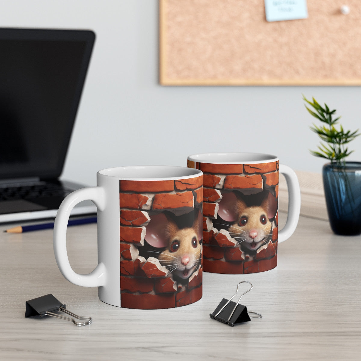 Mug Tasse à café Souris mur de brique  amusant idée cadeau humour drôle rigolo fun travail bureau pour adulte et enfant