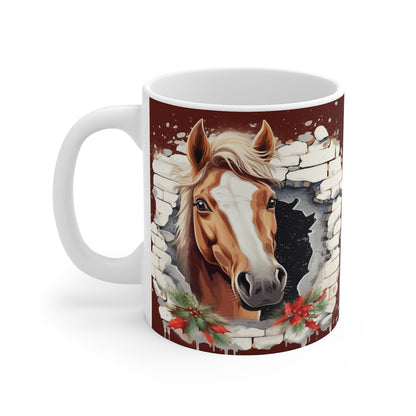 Mug Tasse à café Cheval dans un mur de brique idée cadeau humour drôle rigolo fun travail bureau pour adulte et enfant