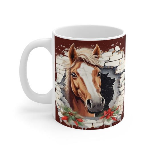 Mug Tasse à café Cheval dans un mur de brique idée cadeau humour drôle rigolo fun travail bureau pour adulte et enfant