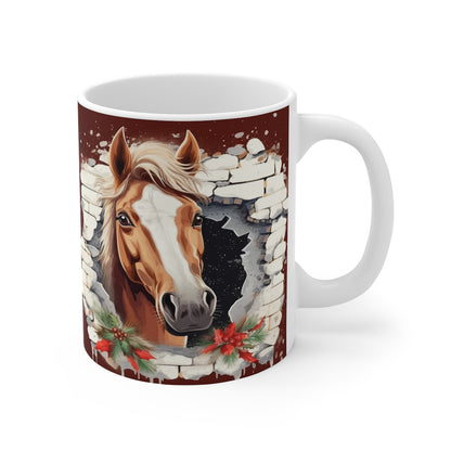 Mug Tasse à café Cheval dans un mur de brique idée cadeau humour drôle rigolo fun travail bureau pour adulte et enfant