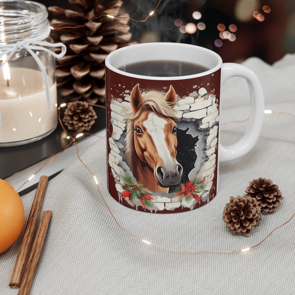 Mug Tasse à café Cheval dans un mur de brique idée cadeau humour drôle rigolo fun travail bureau pour adulte et enfant