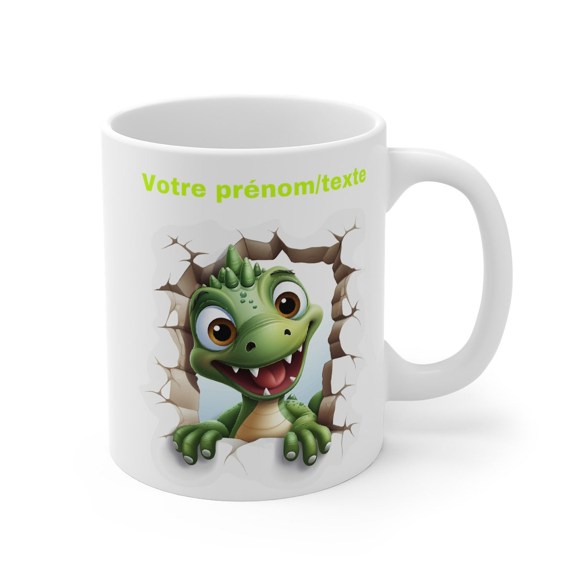 Mug personnalisable personnalisé dinosaure vert avec son prénom ou texte pour enfant et adulte